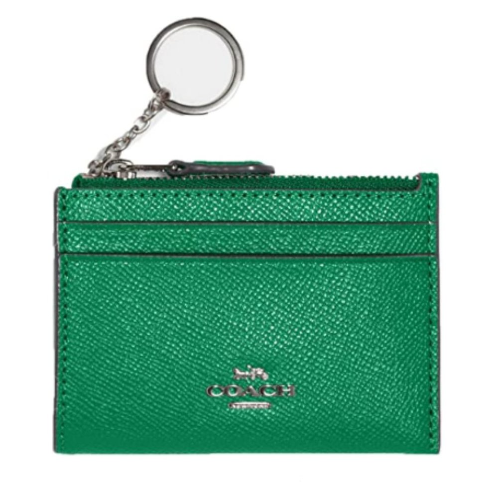 Coach Crossgrain Leather Mini Skinny ID Keyring Card Case (Shamrock)